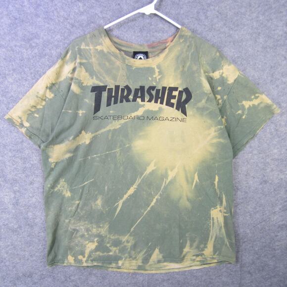 Thrasher Shirt Mens Extra Large Green Yellow Tie Dye Skateboard Magazine Graphic - Picture 1 of 9